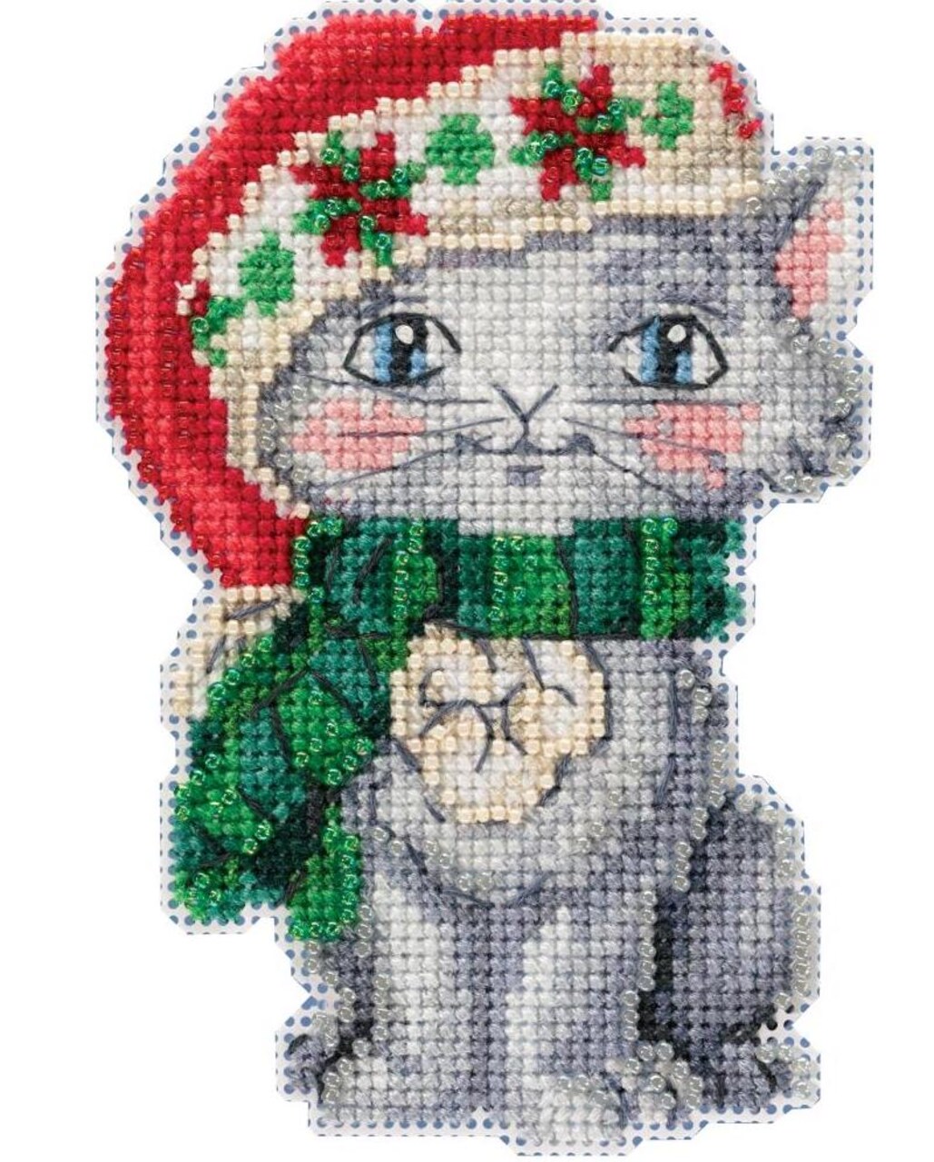 DIY Mill Hill Kitty Jim Shore Christmas Holiday Bead Cross Stitch Ornament Kit